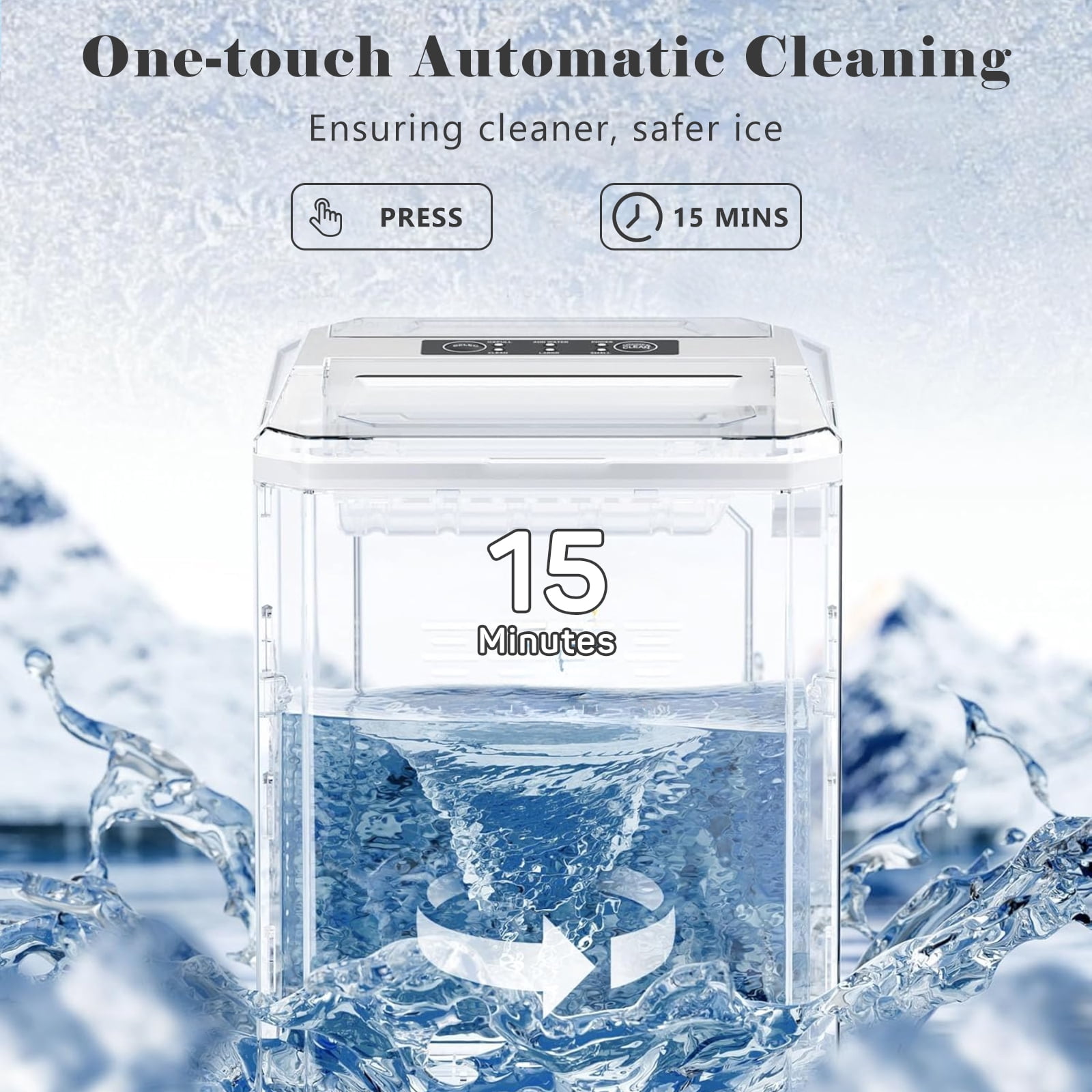Beddle Portable Countertop Ice Maker with Self-Cleaning, 9 Cubes in 6 Mins, 26 lbs/24 Hrs,For Home Camping,White