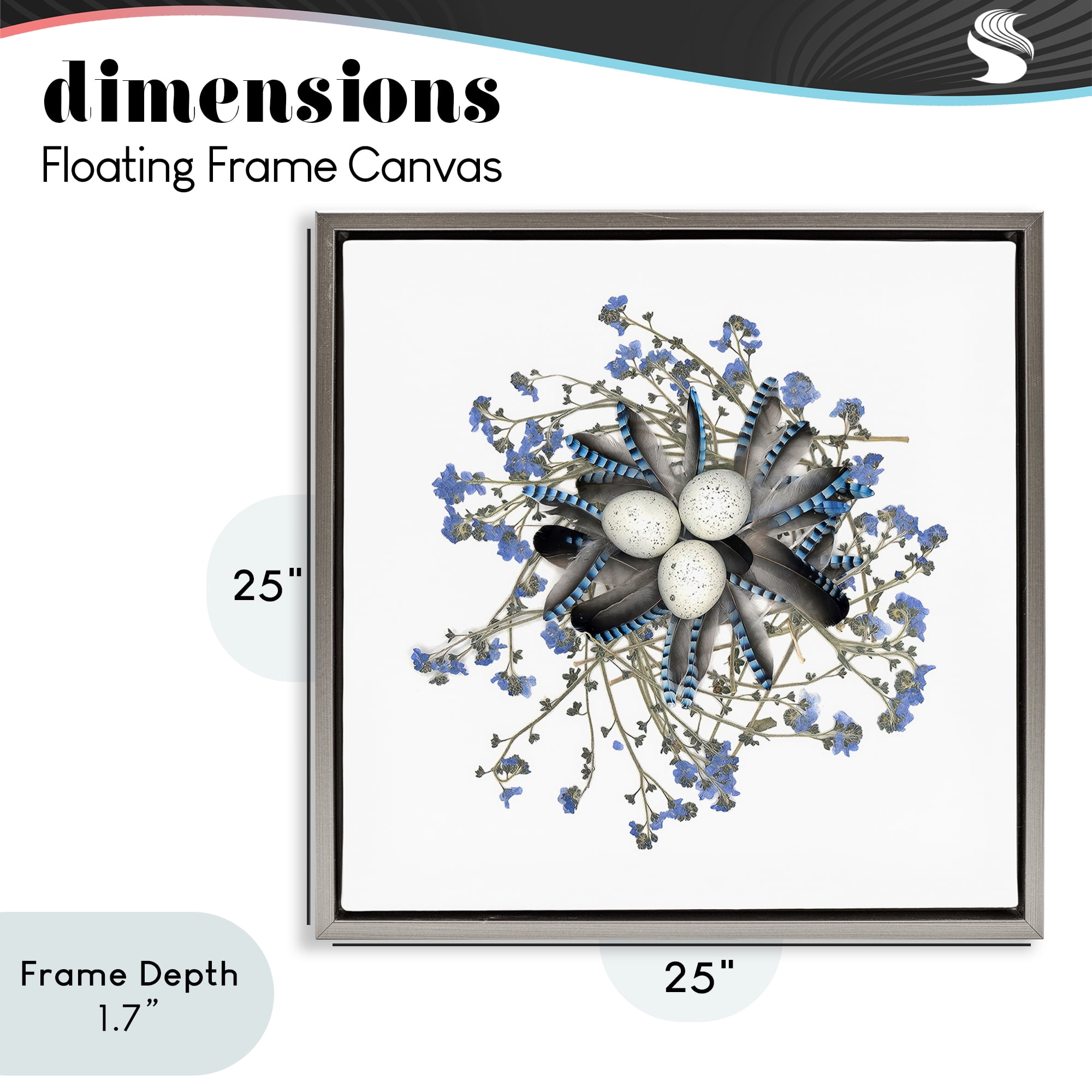 Stupell Industries Feathered Nest & Blue Florals Gray Framed Floater Canvas Wall Art, design by Beth Adoette