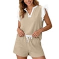 thumbnail image 5 of Womens Shorts Sets for Causal Summer Two Piece Tracksuit Lounge Wear Sets Crew Neck Shirt and Beach Shorts with Pockets Gym Airport Yoga Outfit Beige XXXL, 5 of 7