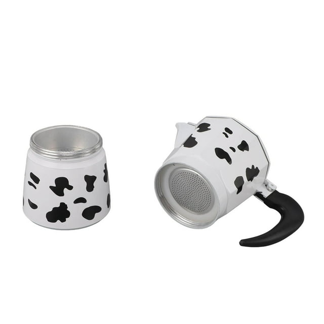 Moka De Color Leche De Vaca, De Aluminio Para Estufa, Espresso Con Diseño único De Patrón De Vaca, Portátil Y Compacta Para El Hogar, , Viajes De Camping Al Aire