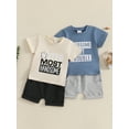 thumbnail image 3 of Toddler Baby Boy Summer Clothes Set 6 12 18 24 Months 2T 3T Letter Print Short Sleeve Round Neck T-Shirt Elastic Waist Shorts Outfit, 3 of 9