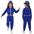 thumbnail image 4 of iiniim Girls Boys Sequin Jazz Hip Hop Dance Performance Hooded Jacket Top with Pants and Hat Outfits Blue 4-5, 4 of 7
