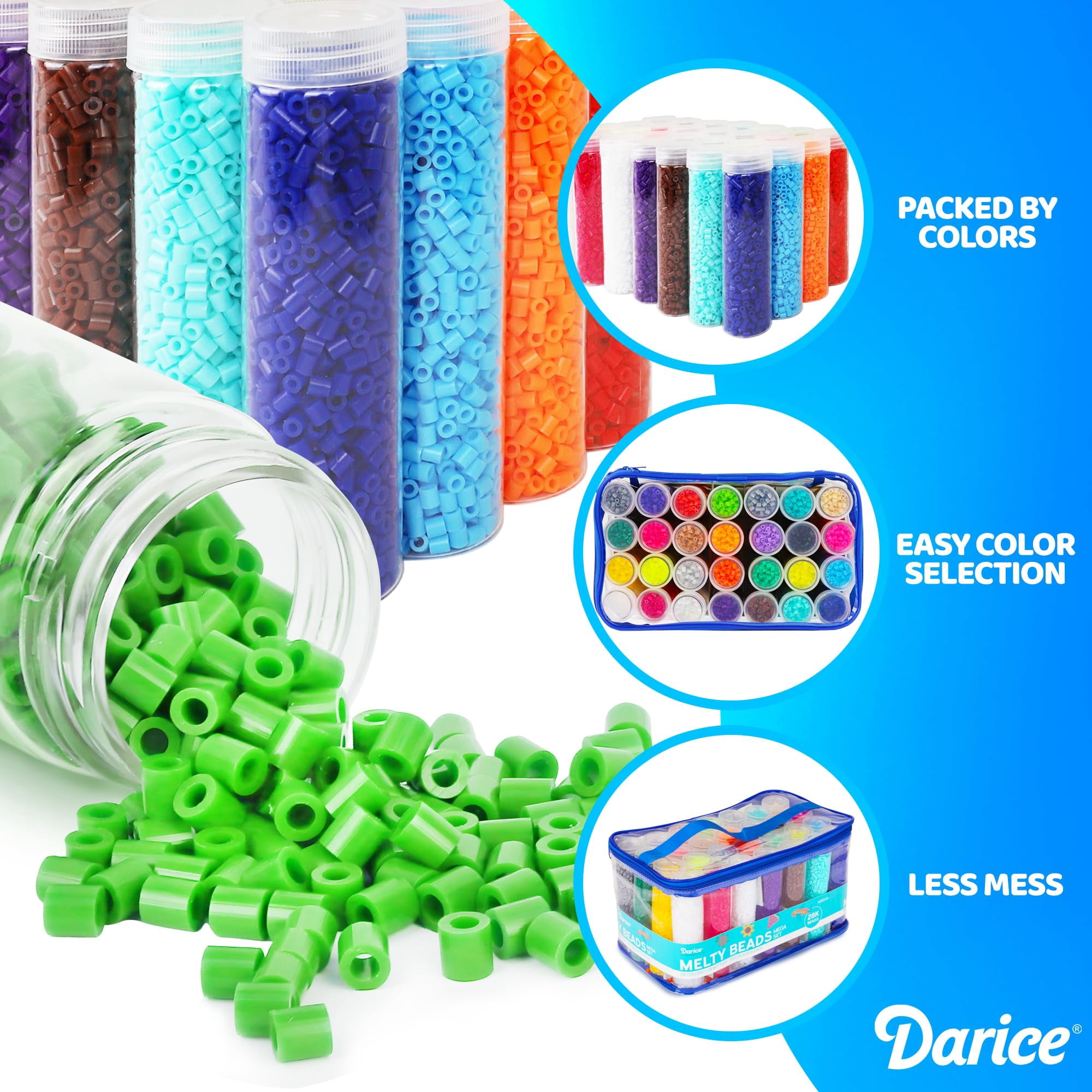 Darice Fuse Beads Kit  28,000 Assorted Melty Iron Beads Bulk Set with Storage Case - 28 Colors in Reusable Bottles, DIY Art Craft Supplies for Kids Creative Projects Ages 6+