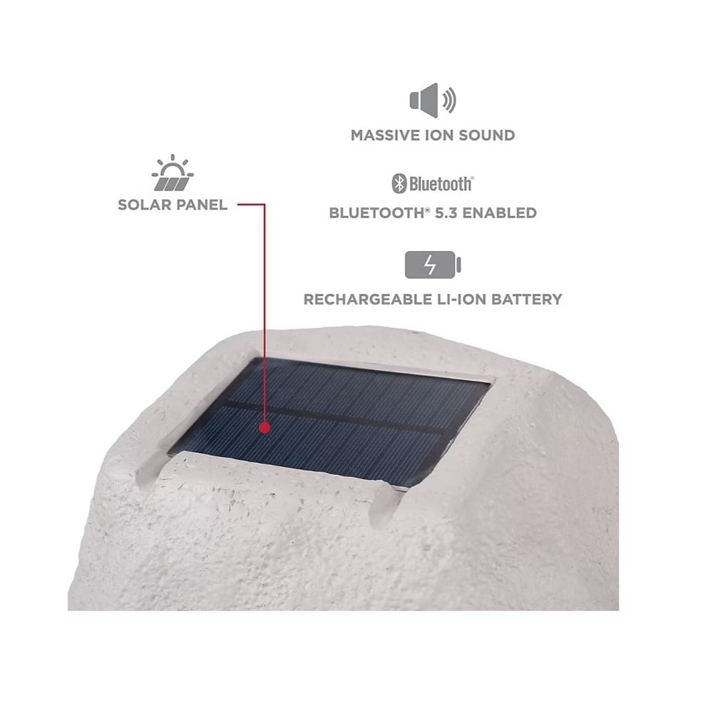 Open Box ION Glow Stone Link Solar Bluetooth Multi-Sync 10-Watt-Peak Outdoor Rock Speaker with LED Lights GLOWSTNLINKXUS