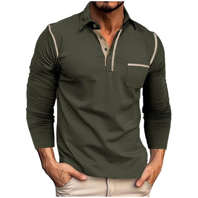 Lmnyox Men's Collared Button Shirts Casual Fashion Long Sleeve Golf Shirts with Pocket Solid Classic Work Tops