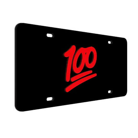 Keeping it Real Keep it 100 2D HD Emoji Red on Black Ultra Thick License Plate