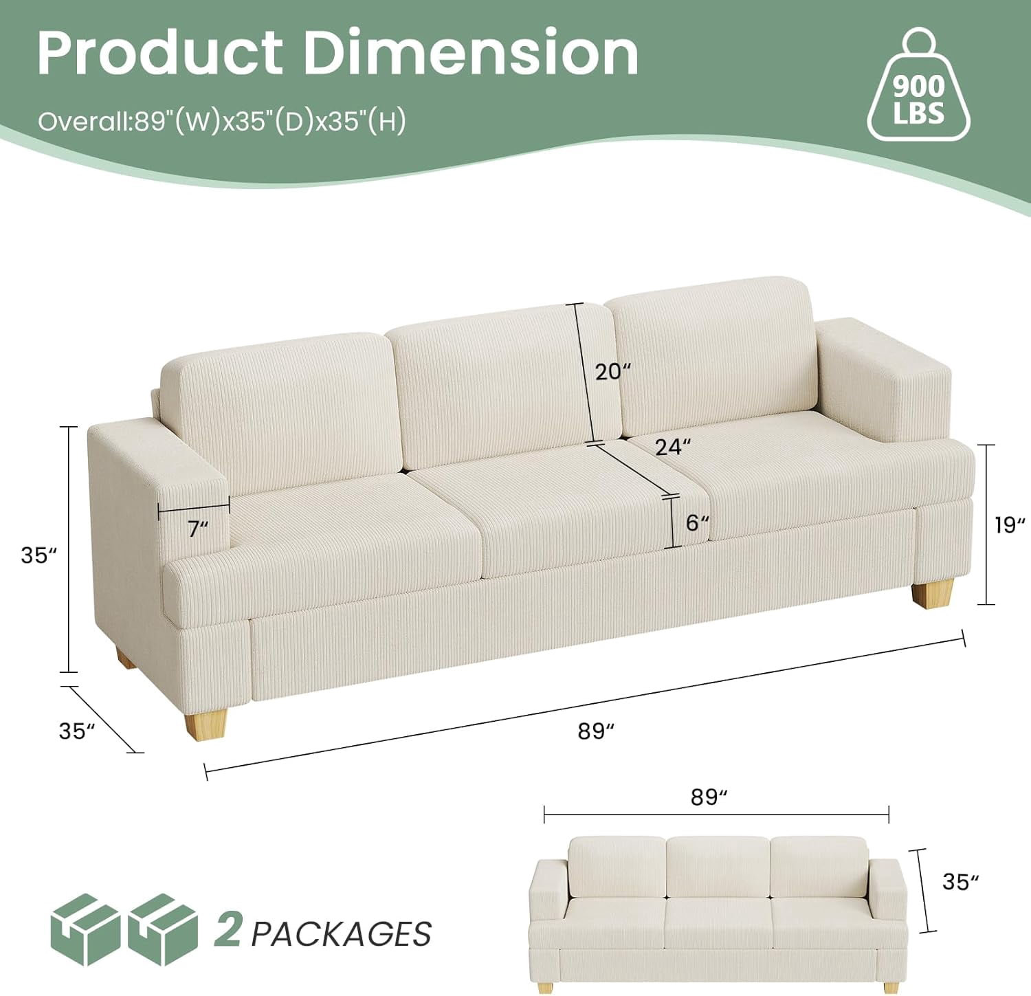 YOUDENOVA 2 Piece Set Comfy Sofa Couch, 3 Seater & Loveseat Sofa with Deep Seats, Modern Sleeper Couch for Living Room,Beige