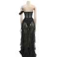 thumbnail image 5 of Oplxuo Women's Sexy Strapless Tulle Maxi Dress with Slit, Mesh See Through Corset Tube Sheer Cocktail Party Dresses, 5 of 6