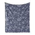 thumbnail image 1 of Under the Sea Soft Flannel Fleece Blanket, Ocean Animals Shells Plants Seahorse Turtle Fishing Theme Artwork Print, Cozy Plush for Indoor and Outdoor Use, 50" x 70", Navy Blue White, by Ambesonne, 1 of 6