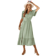 thumbnail image 6 of Women V Neck Summer Dress Ruffle Sleeves Dot Boho Flowy Beach Long Maxi Cocktail Dresses Light green L, 6 of 10