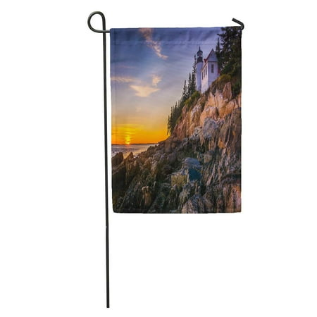 Blue Harbor House - SIDONKU Blue Sky Bass Harbor Lighthouse at Sunset in Acadia National Park Maine Colorful Travel Garden Flag Decorative Flag House Banner 12x18 inch