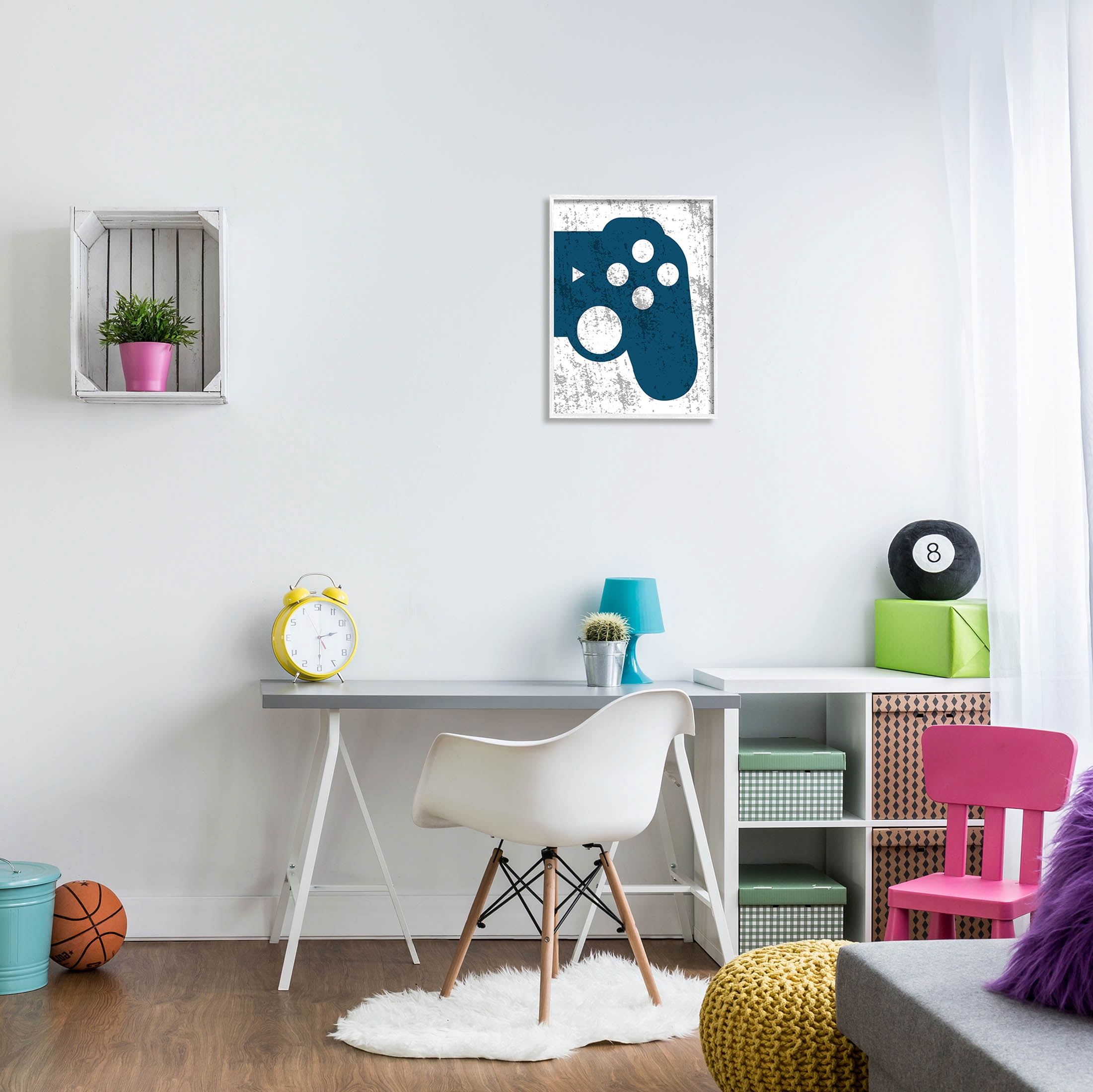 Stupell Industries Blue Gaming Controller Shape Graphic Art White Framed Art Print Wall Art, Design by Kim Allen