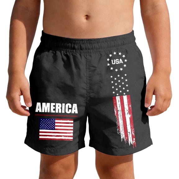 Boys Beach Shorts Independence Day Holiday Red White Blue Print Kids Swim Trunks Casual Summer Wear Clothes