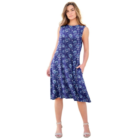 Roaman's Women's Plus Size Stretch Knit Two-Pocket Swing Tank Dress