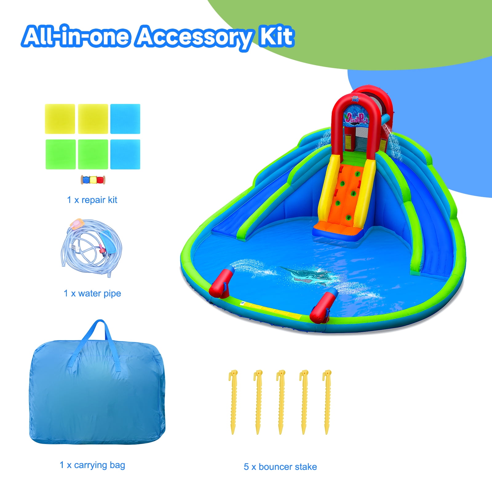 Infans Inflatable Waterslide Wet & Dry Bounce House w/Upgraded Handrail Blower Excluded