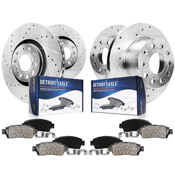 Detroit Axle - Brake Kit for 15-20 VW Passat, 12.28 inch Front and 10.70 inch Rear Drilled & Slotted Disc Brake Rotors Ceramic Brake Pads 2015 2016 2017 2018 2019 2020