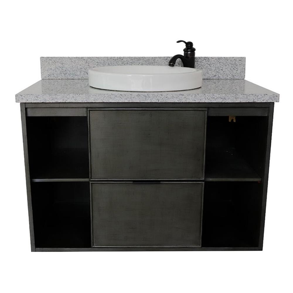 Bellaterra Home 37" Single wall mount vanity in Linen Gray finish top with Gray granite and round sink