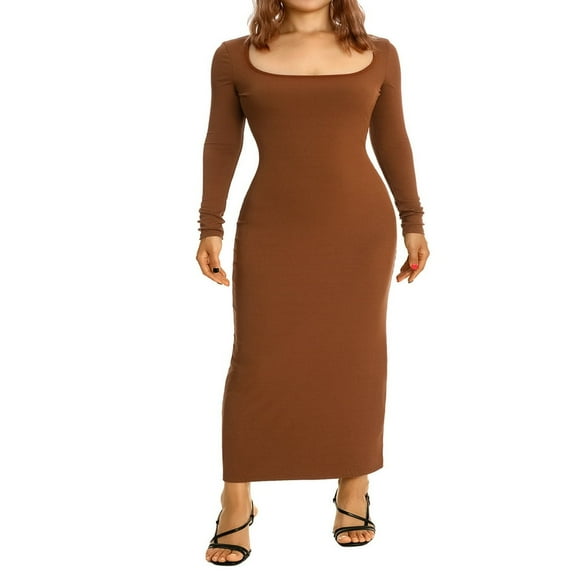 Women‘s Sexy Bodycon Long Sleeve Elegant Maxi Dress Low Cut Party Evening Dress Purple XL