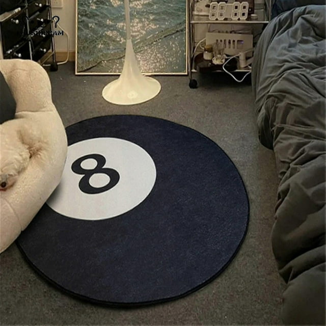120cm Simulation Billiards 8 Ball Rug Round Soft Chair Pad Anti-slip Bath Floor Mat Kids Bedroom Black Carpet Doormat Area Rugs-XinHan