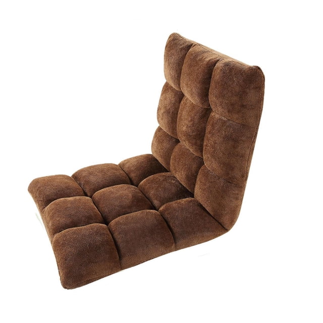 Velago Clam brown plush adjustable folding floor gaming chair with cushioned segmented design.