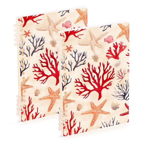 FORMRS 1-Subject Spiral Notebook 8" x 5" College Ruled 60 Refillable Sheet A5 Hard Cover, 2 Pack, Retro Starfish