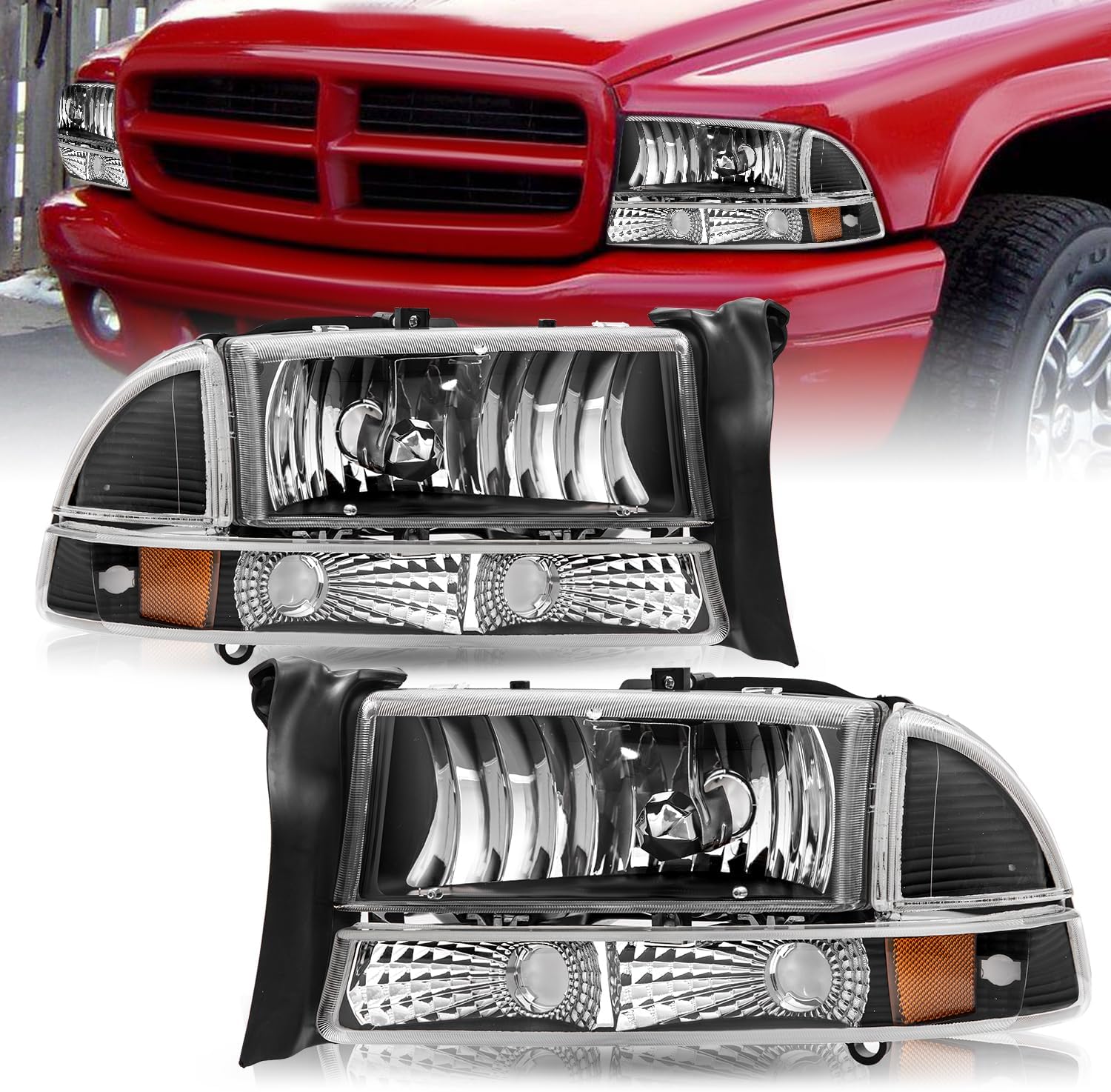 Pair Chrome Headlights With Corner Signals For 1992-1996 Bronco & 1992-1997 Ford F150 F250 – Halogen, DOT