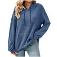 thumbnail image 2 of Womens Knitted Stripe Hoodies Drawstring Adjustable Fleece Blosues Light Warm Pullover Sweater Blouses with Kangaroo Pocket Relaxed Fit Shirt Tops Fall Winter Sweatshirt Outfits, 2 of 6