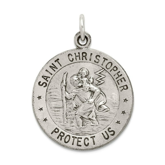 925 Sterling Silver Solid Satin Reversible Oxidized St. Christopher Medal Charm Football 23x20mm Wide Pendant Necklace f