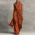 thumbnail image 2 of JULMCOMO Cotton Linen Jumpsuits for Women Halter Deep V Neck Casual Rompers Tie Waist Wide Leg Loose Fit Summer Overalls with Pockets Saffron L, 2 of 4