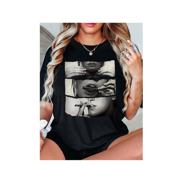 Women's Figure Print Round Neck Tee, Stylish Casual Crew Neck Short Sleeve T-Shirt for Daily Holiday Vacation Outdoor Wear, Ladies Clothes for Summer