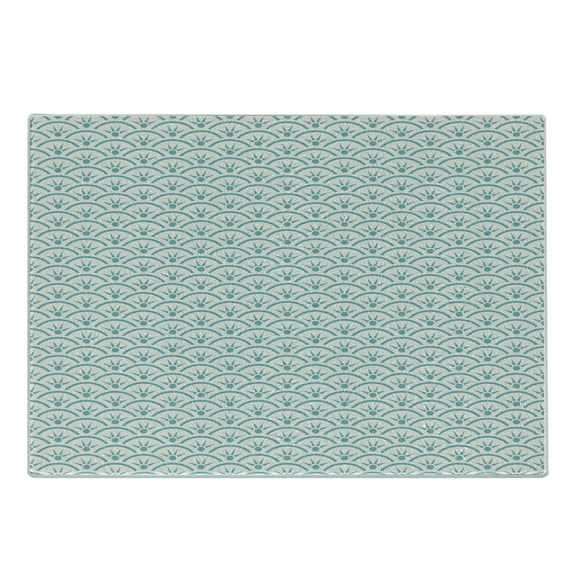 Japanese Cutting Board, Ocean Illustration Curvy Rippled Aqua Bubbly Sun and Rays, Decorative Tempered Glass Cutting and Serving Board, Small Size, Sky Blue White, by Ambesonne