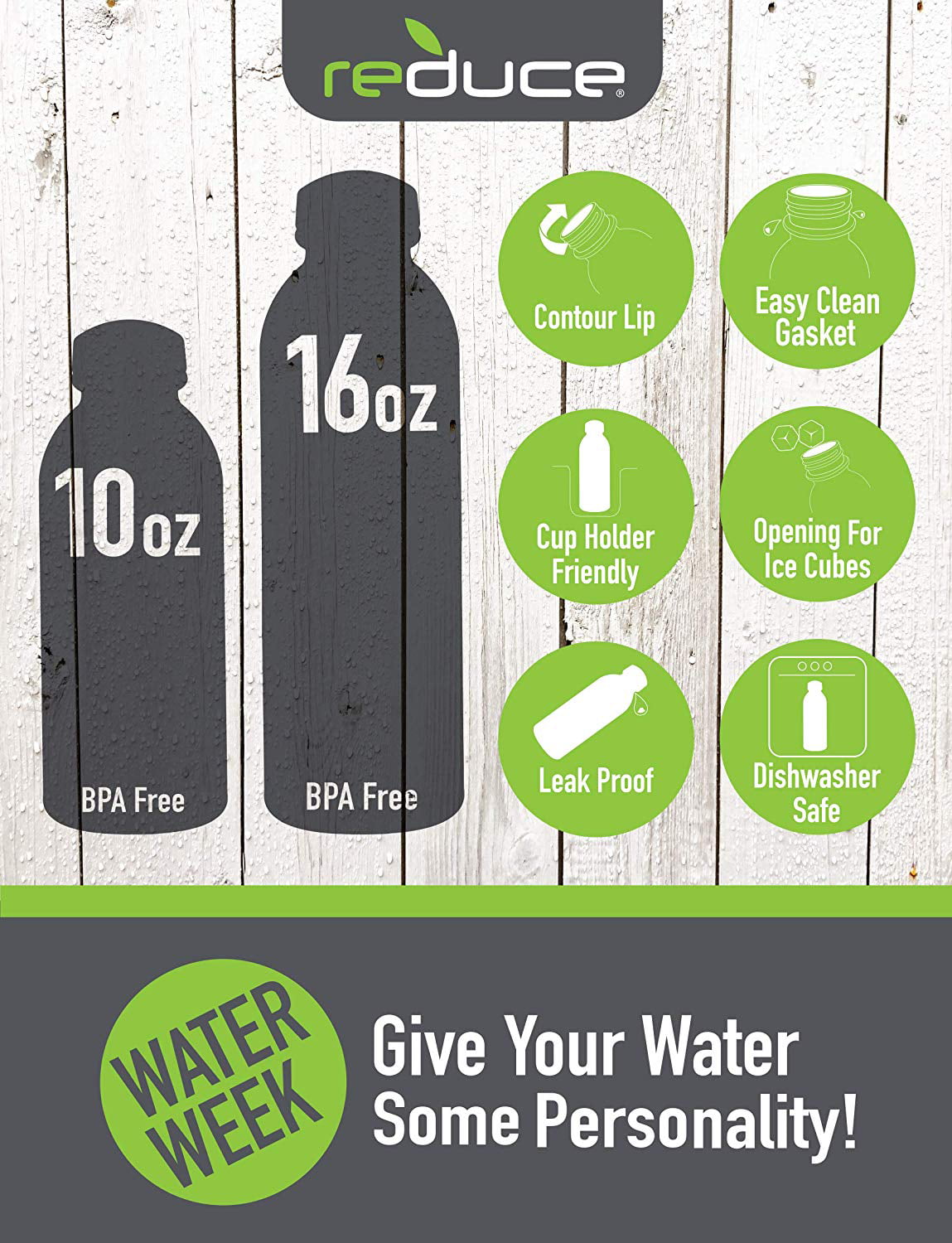 Reduce Refillable Water Bottles for Kids, 10 oz – Includes 5 WaterWeek  Classic Reusable Water Bottles Plus Fridge Tray For Your Water Bottle Set –  BPA Free, Leak Proof Cap – Kids