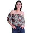 thumbnail image 2 of Moomaya Womens Printed Off The Shoulder Crop Top Flounce Sleeve Summer Clothing Boho Blouse, 2 of 6