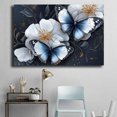 thumbnail image 4 of Mudket Blue and Gold-Trimmed Butterflies with White Roses Canvas Wall Art, Floral Wall Decor, Framed Ready to Hang Artwork for Living Room Bedroom Office - 12"L x 8"W, 4 of 10