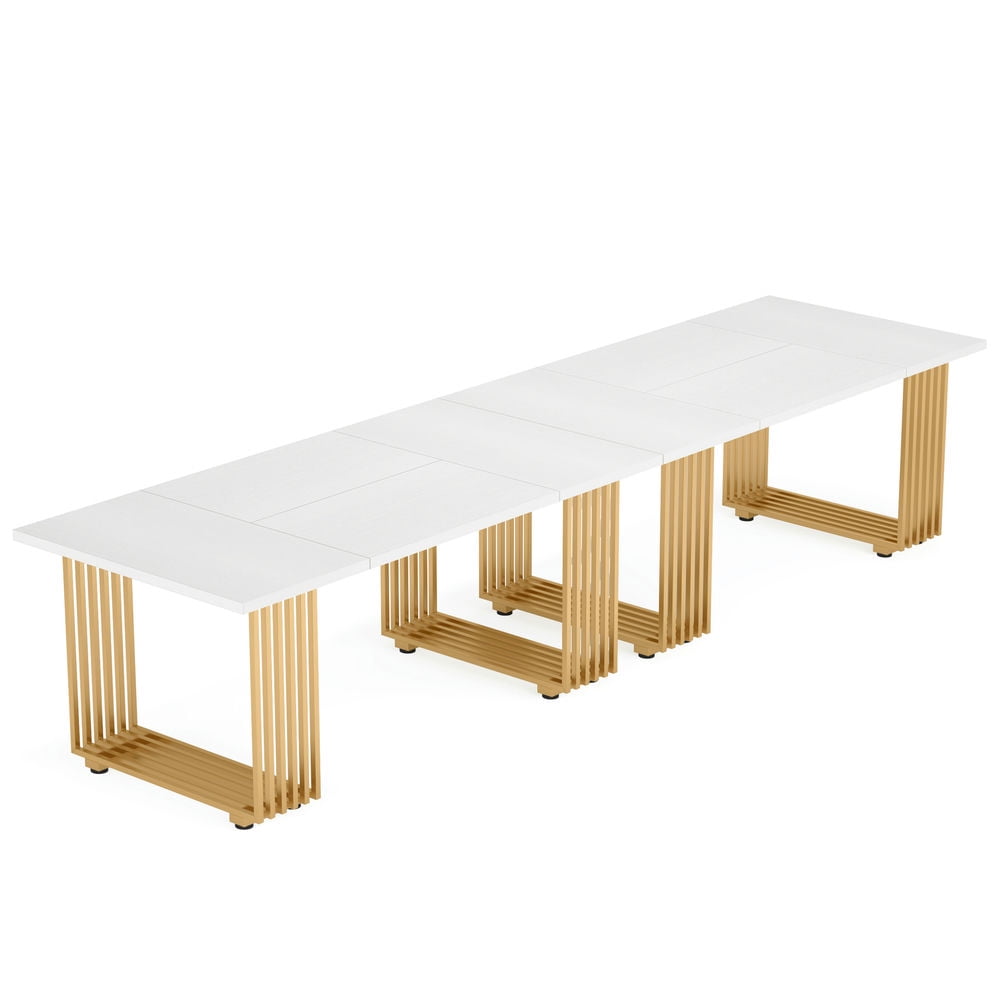 YYAo Gaming Desk, Computer Desk,70.9" Executive Desk, Modern Office Computer Desk Conference Table,White & Gold