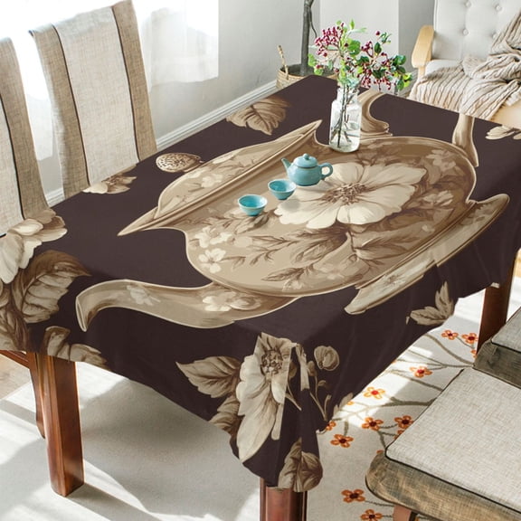 BZSMCE Square Tablecloth Fea Pot Decorate with Forals Pattern Tableclothes