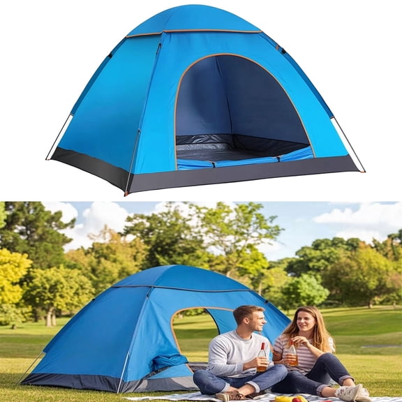 Ruspela Pop Up Tent for Camping, Instant Automatic Tent for 2-3 Person, Waterproof Windproof Portable Beach Tent with Double Doors & Sky Window (Blue)