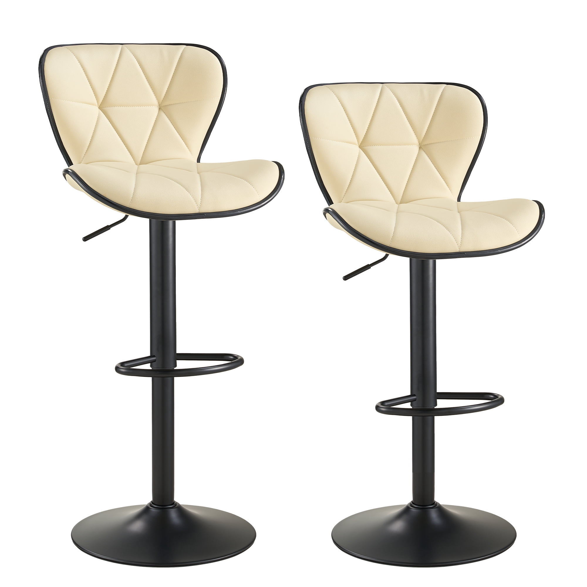 AUNEKIV Bar Stools Set of 2, Modern Swivel Counter Height Bar Stools, Adjustable Leather Bar Chairs with Backrest, Upholstered Armless Bar Height Stools, Island Chairs for Kitchen Counter, Beige