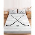 thumbnail image 2 of Full Size Fitted Sheet Set - Ice Hockey 3 Piece Bedding Sets 16" Deep Pocket Fitted Sheet with 2 Pillowcases Farmhouse Rustic Ball Sport Game Wooden Grain Brushed Microfiber Hotel Luxury Bed Sheets, 2 of 9