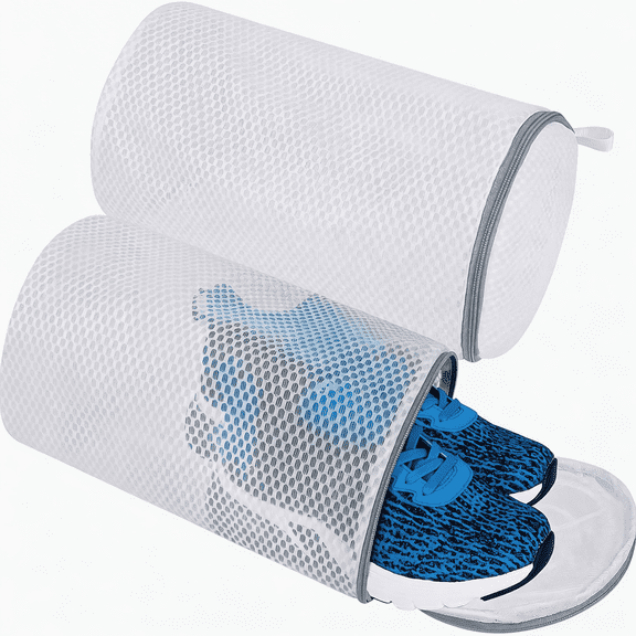 Shoe Washing Machine Bag (2 Pack) - Honeycomb Mesh Laundry Bag for Sneakers & Running Shoes. Durable Zippered Wash Bag for Socks & Delicates.