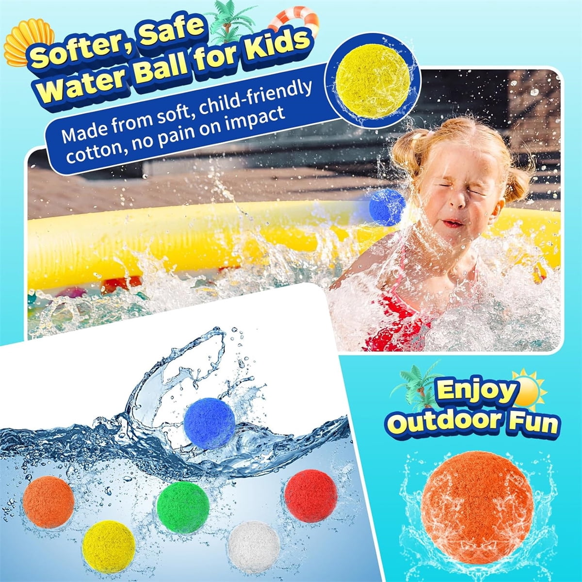 Water Soaker Balls for Outdoor Toys & Games, Reusable Water Bomb Splash Balls, GIXUSIL Water Toys for Summer Backyard Trampoline Beach Play Game (100 Pcs - 6 Color Mixed Loading)