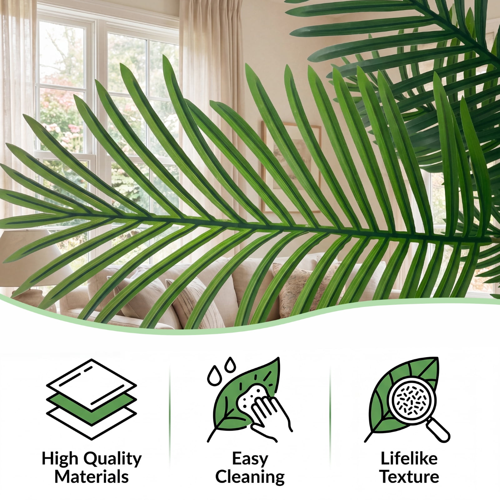 BEAUTYPEAK 5.2FT Artificial Palm Plants Fake Pre Potted Faux Green Tree Tall Fake House Plants Indoor Outdoor Floor Plant