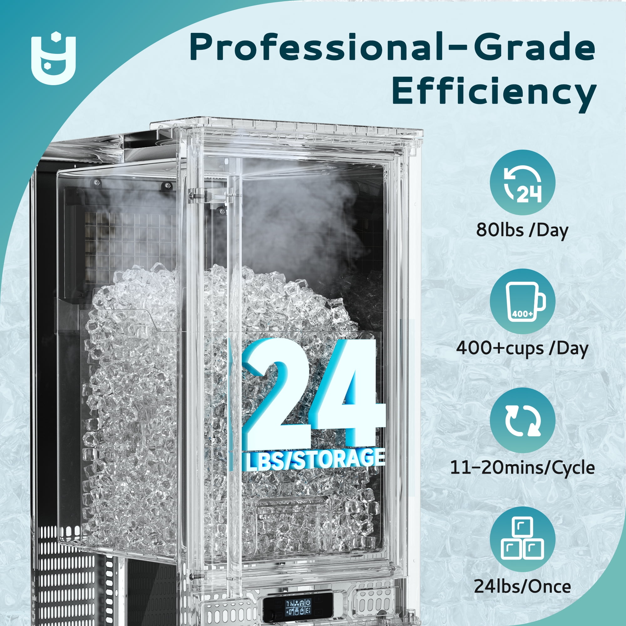 EUHOMY 80lbs Under Counter Ice Maker, Built-In Commercial Cube Ice Machine with Drain Pump, Auto Clean, Black