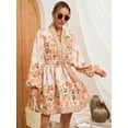 thumbnail image 5 of Njagoc3 Womens V-Neck Floral Loose Fit Dress - Short Sleeves, Tie Detail, Lightweight Breathable Fabric, Summer Boho, 5 of 5