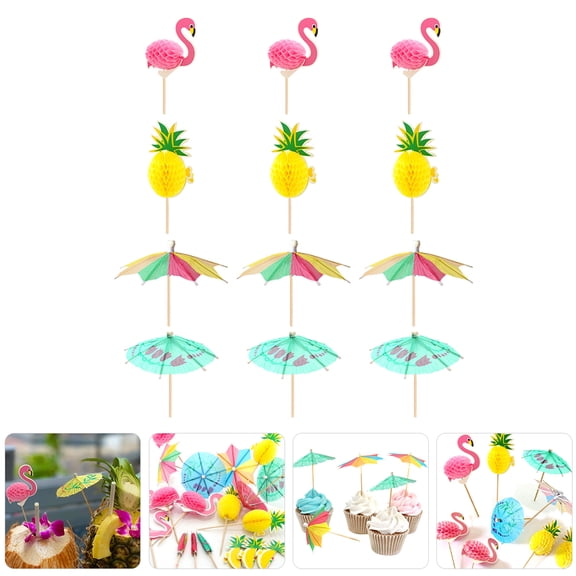 Pretyzoom Hawaiian Cake Picks Multi Color Bamboo Wood Summer Cupcake Toppers