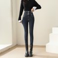 thumbnail image 2 of Pantalones vaqueros ajustados de terciopelo grueso para mujer, pantalones pitillo elásticos ajustados con botones de cintura alta para mamá, pantalones vaqueros informales cálidos para mujer, 2 of 5