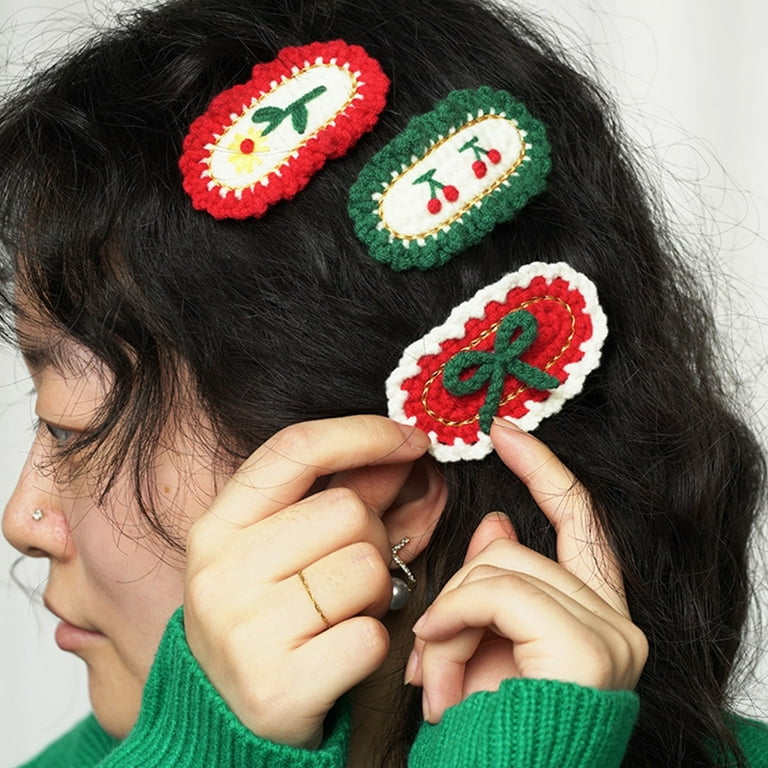 Crochet Handmade Hair Clips, Knitting Flowers Hair Clips