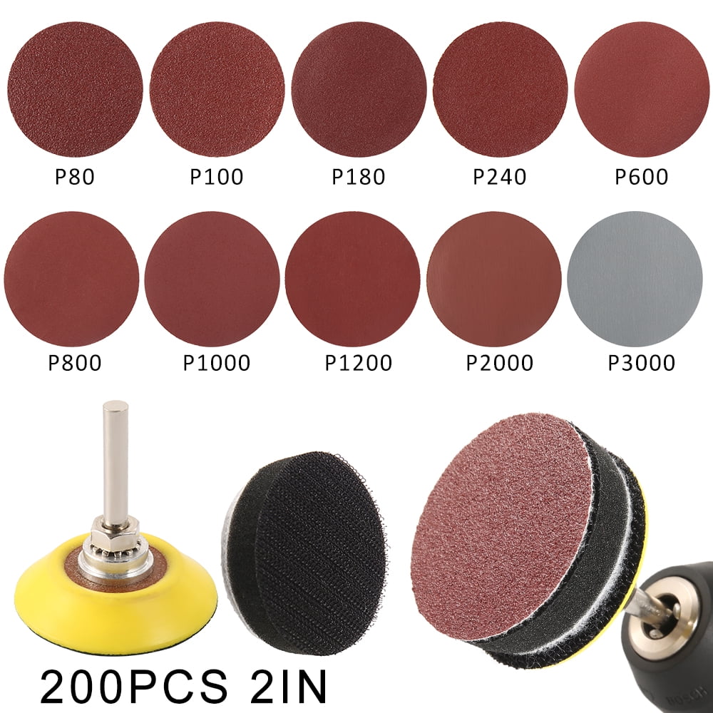 Polish Pad 1/4 Adapter Kit 200Pcs 2 Inch Sanding Discs 80-3000 Grit Sandpaper 