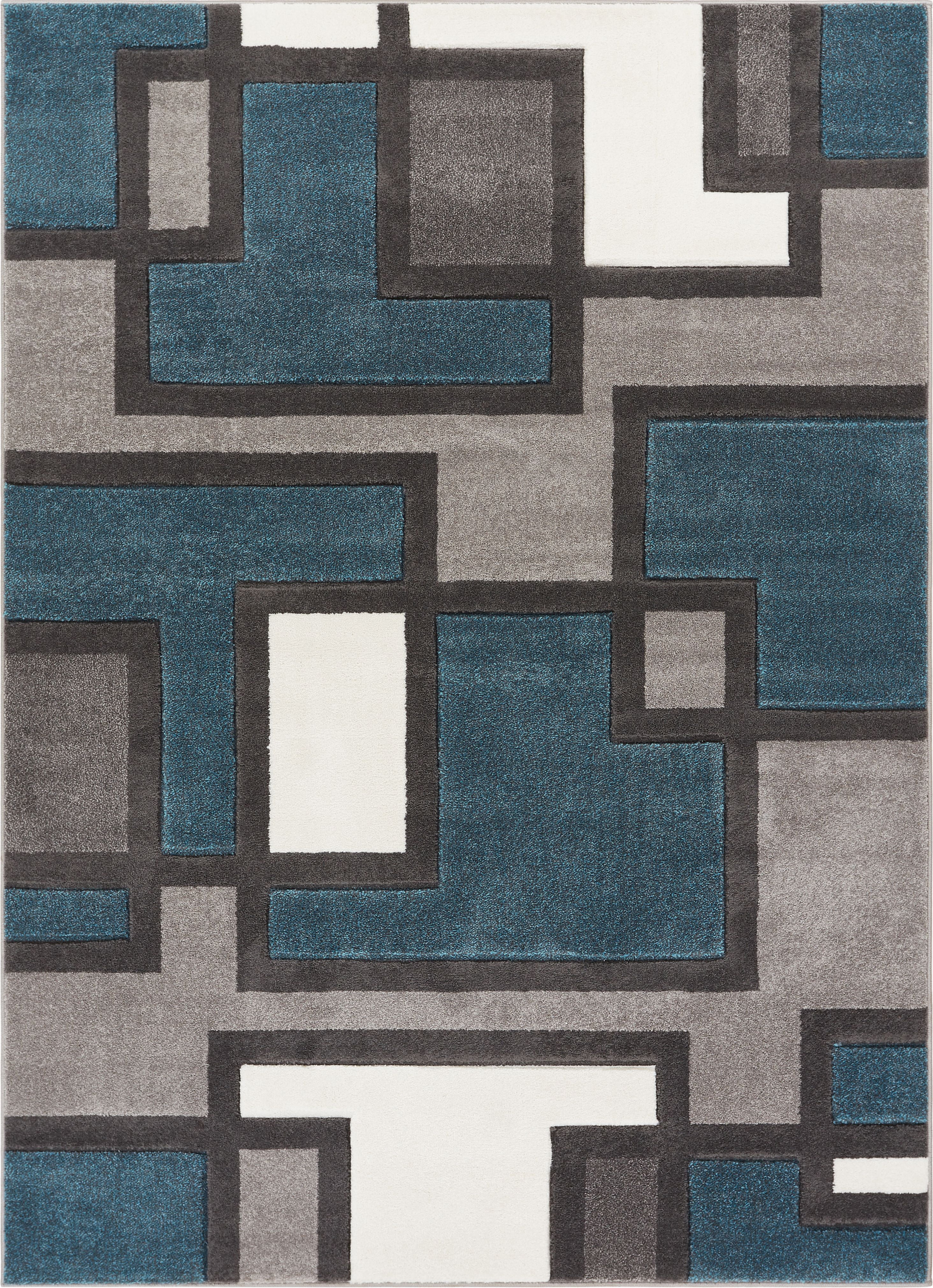 Uptown Squares Blue & Grey Modern Geometric Comfy Casual Hand Carved Area Rug 8x10 8x11 ( 7'10