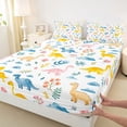 thumbnail image 4 of Metsweet Colorful Dino King Sheets 4pcs, Floral Animal Bedding, Yellow Pink White,1 Fitted Sheet, 1 Flat Sheet and 2 Pillowcases, 4 of 5